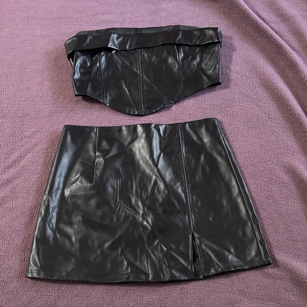 Black Leather top and skirt set